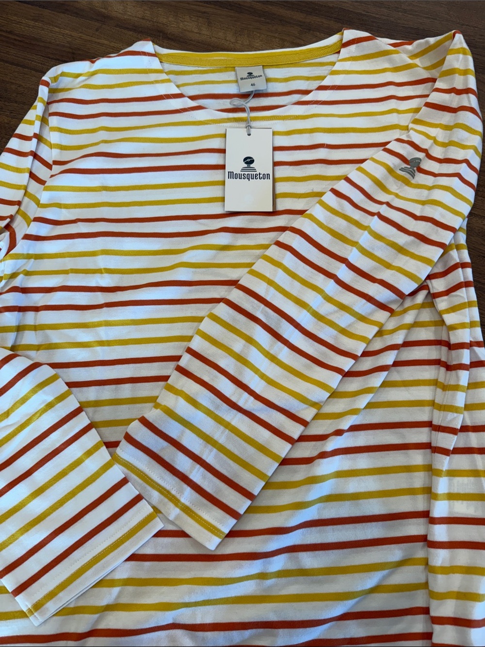 French long Sleeve Striped Shirt in White, Yellow & Orange